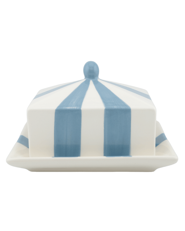Circus Striped Ceramic Butter Dish Blue and White Stripes Issy Granger 