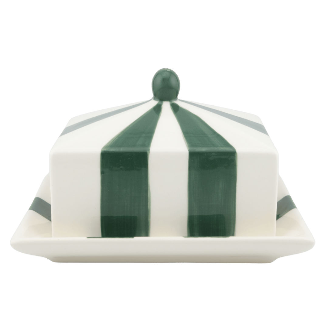 Circus Stripe Ceramic Butter Dish Green and White Stripes Issy Granger 