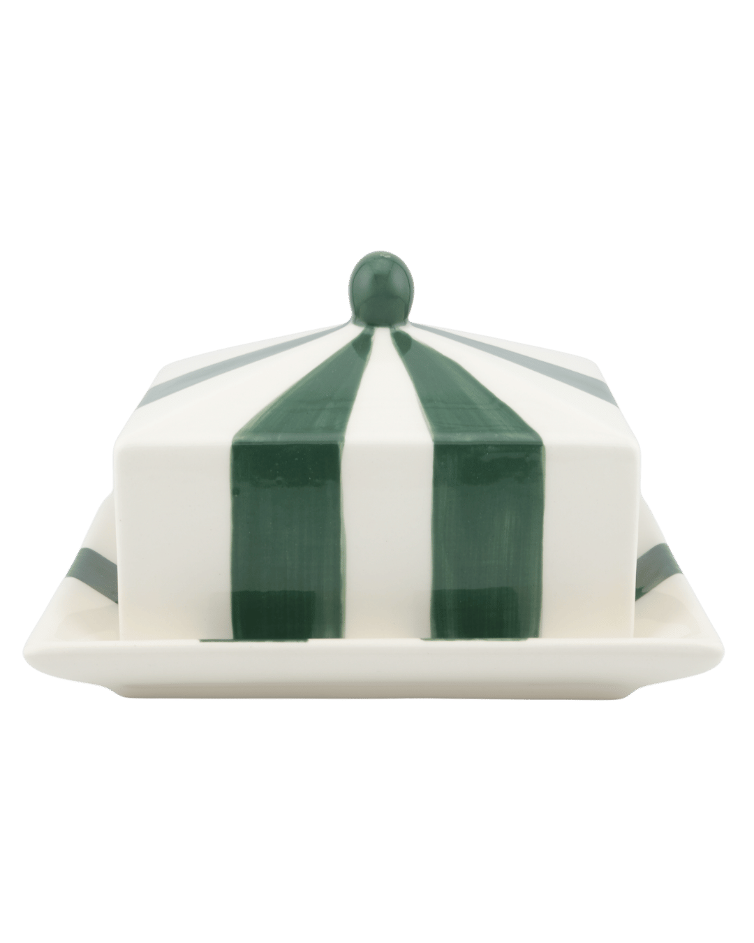 Circus Stripe Ceramic Butter Dish Green and White Stripes Issy Granger 