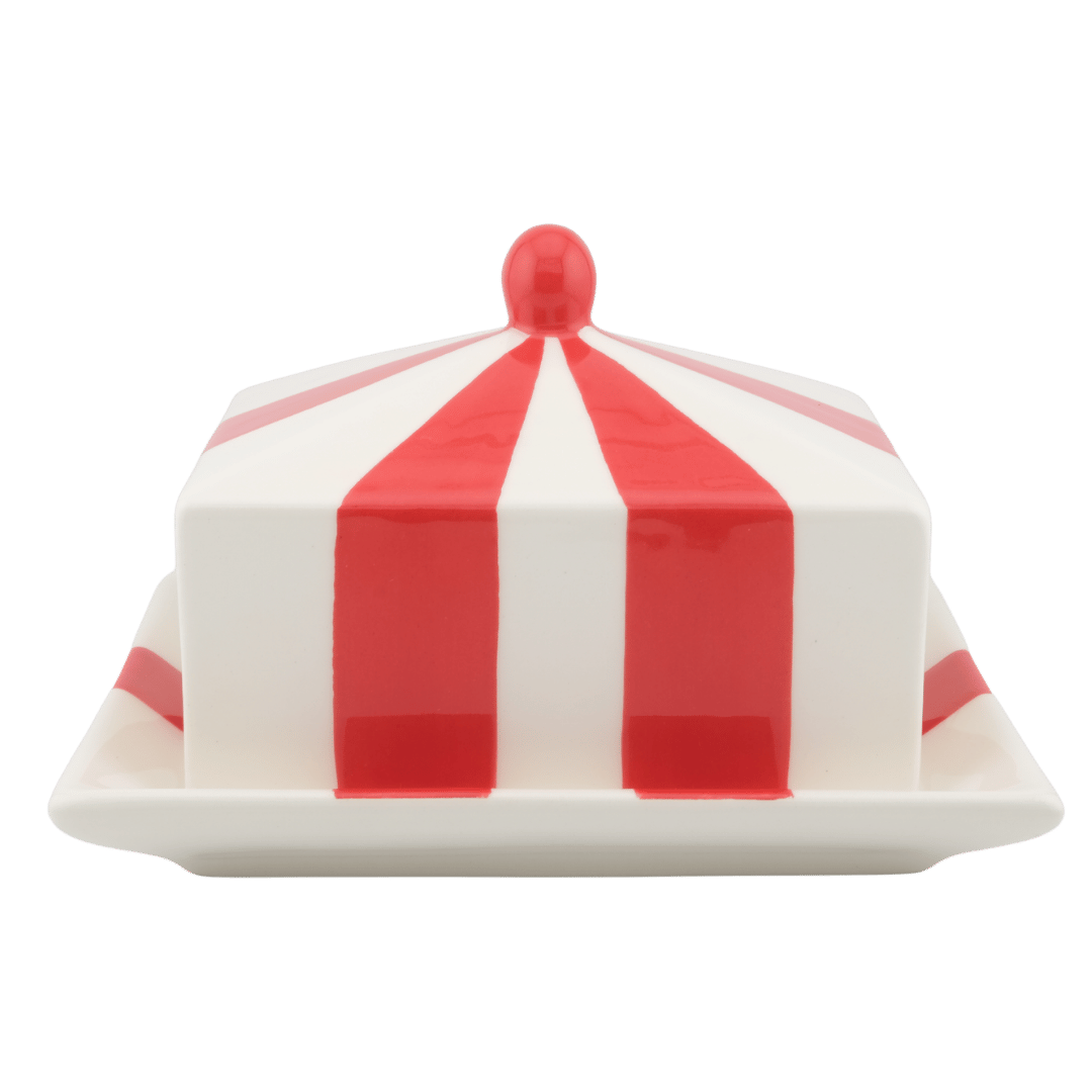 Circus Stripe Ceramic Butter Dish Red and White Striped Issy Granger