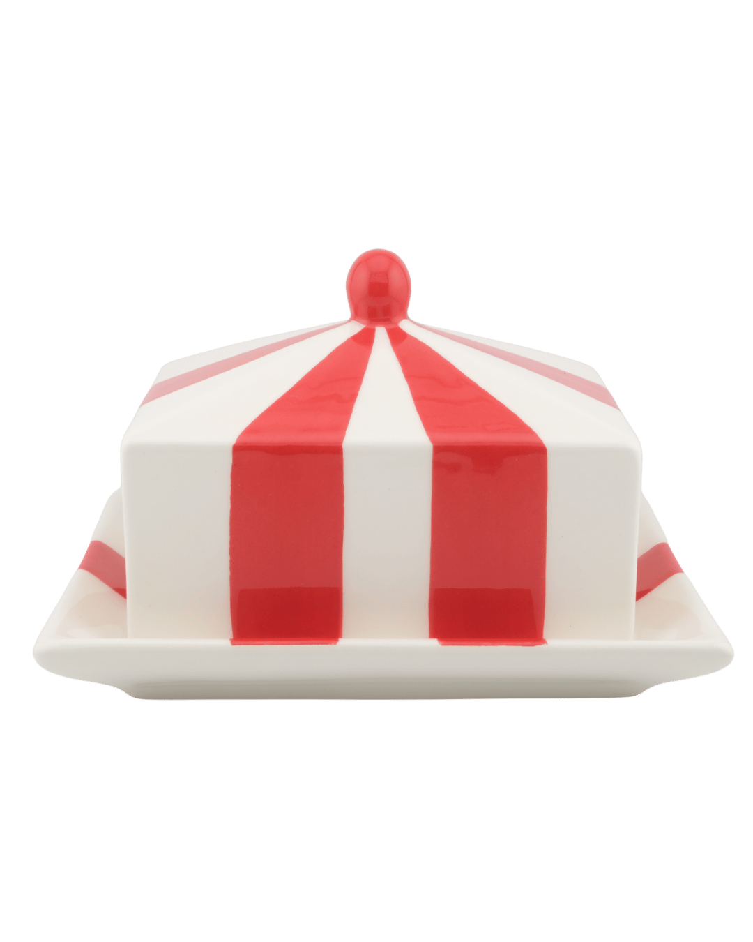 Circus Stripe Ceramic Butter Dish Red and White Striped Issy Granger