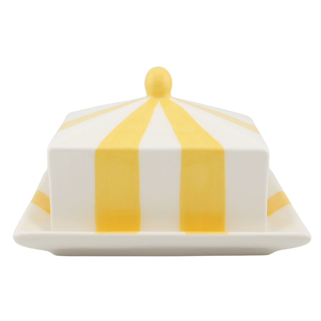 Circus Striped Ceramic Butter Dish Yellow and White Stripes 