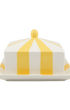 Circus Striped Ceramic Butter Dish Yellow and White Stripes 