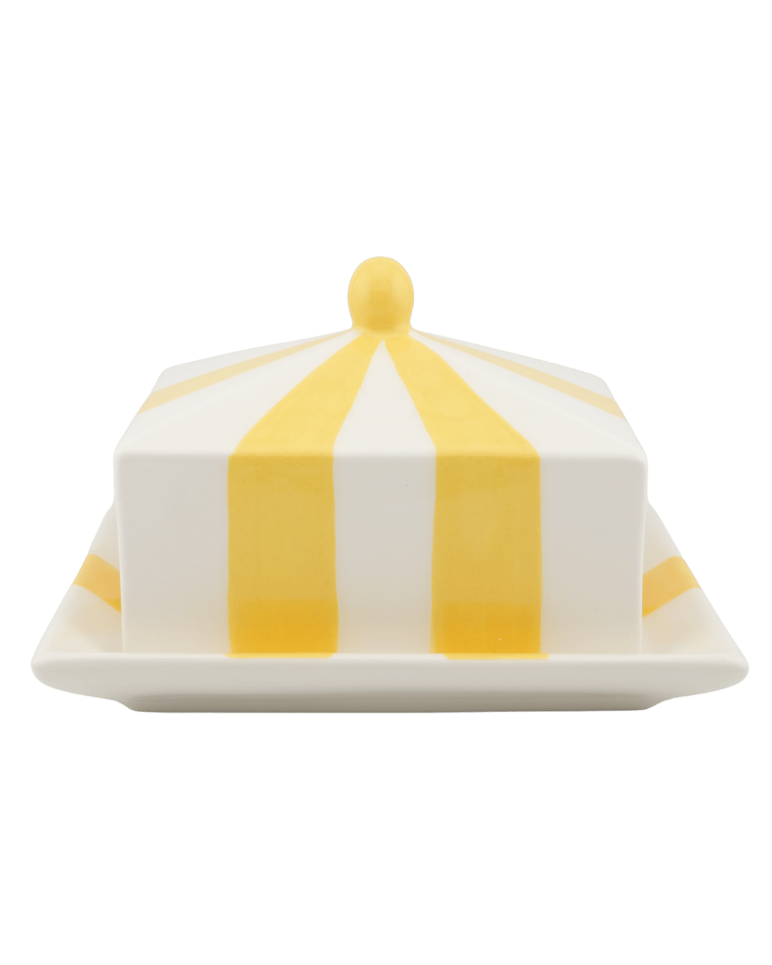 Circus Striped Ceramic Butter Dish Yellow and White Stripes 