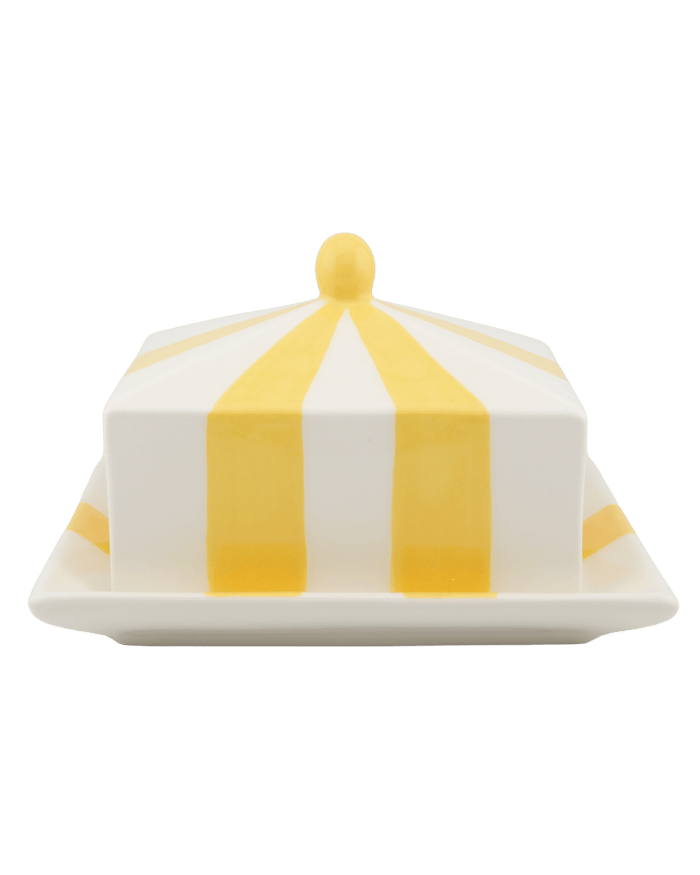 Circus Striped Ceramic Butter Dish Yellow and White Stripes 