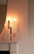 Swirl Tall Candle Holder Glass Candlestick Red and White Issy Granger Light Green Wax Candle