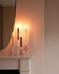 Swirl Tall Candle Holder Glass Candlestick Red and White Issy Granger Light Green Wax Candle