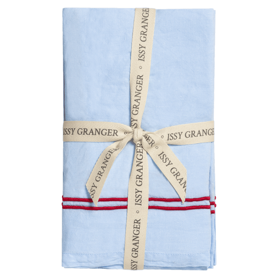 Double Piped Linen Napkins Blue and Red Issy Granger 