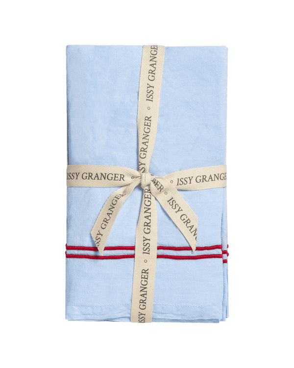 Double Piped Linen Napkins Blue and Red Issy Granger 