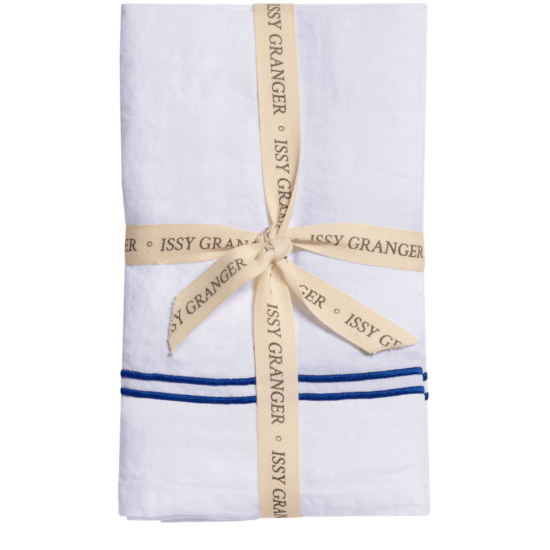Double Piped Linen Napkins White and Blue Issy Granger Linen Drawer 