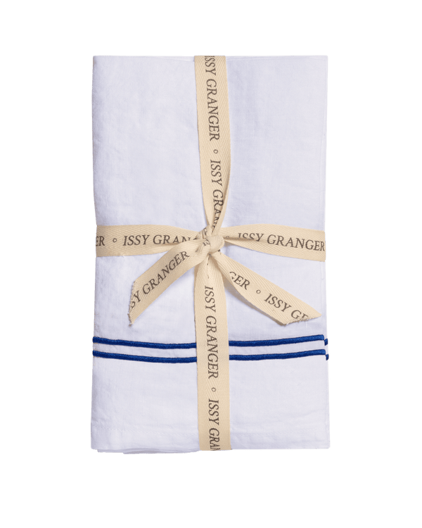 Double Piped Linen Napkins White and Blue Issy Granger Linen Drawer 