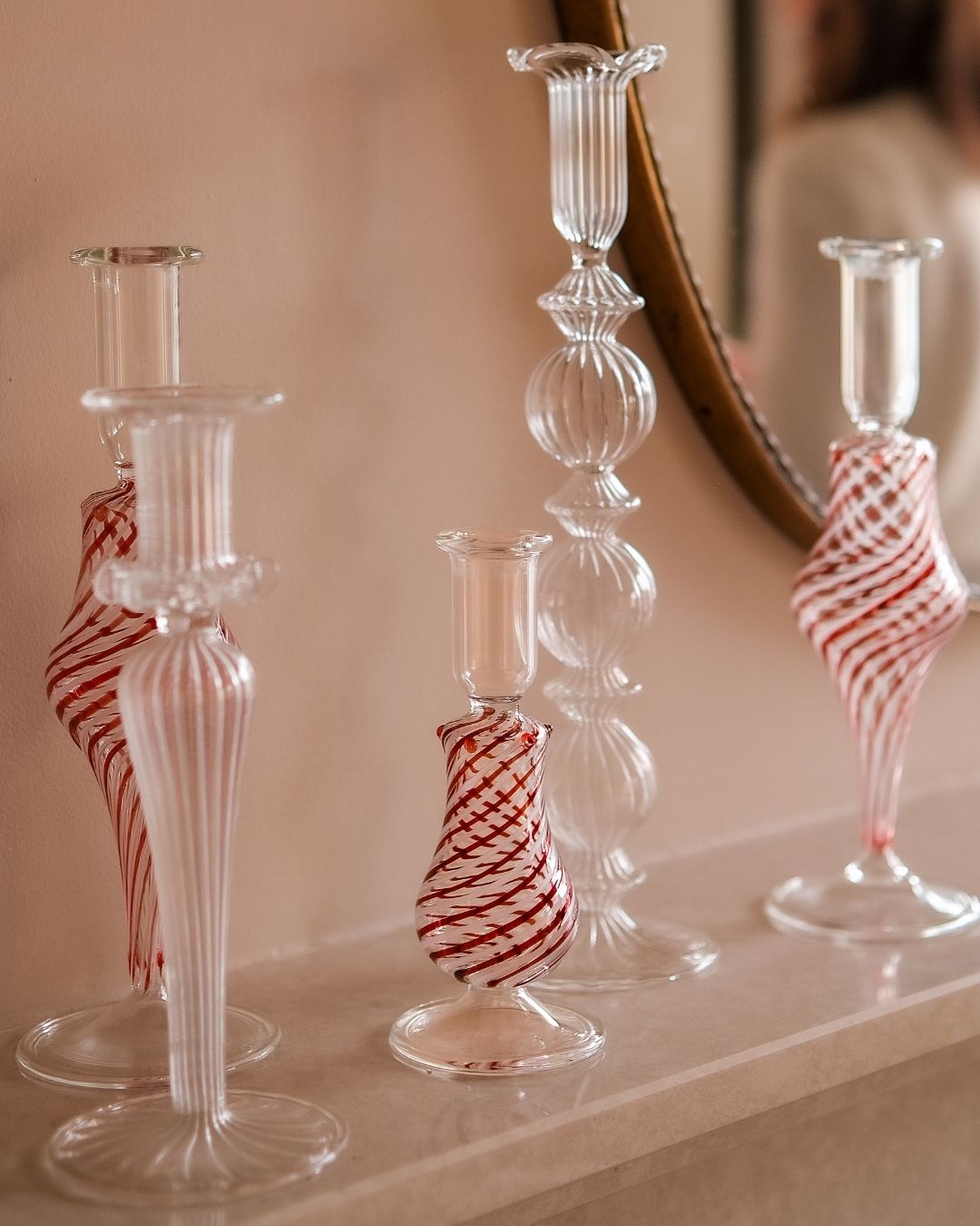 Esna Clear Glass Candle Holder Candlestick Issy Granger Dark Green Wax Candle Holder Fireplace Red Swirl Candlesticks 