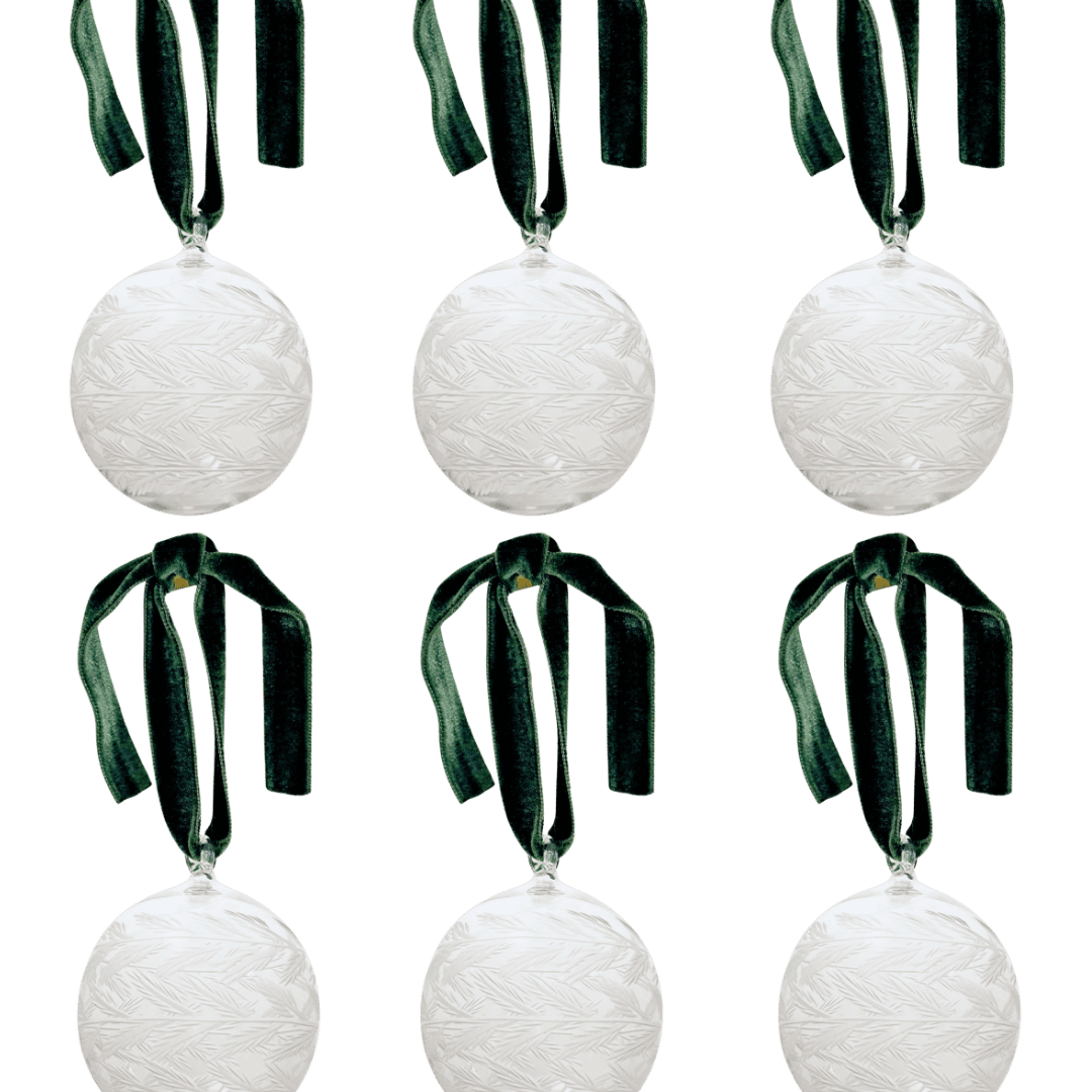 Box of Six Etched Glass Christmas Baubles