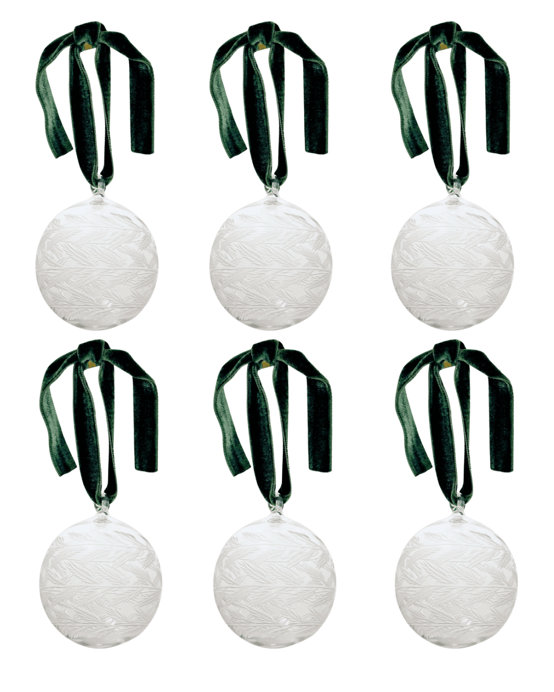 Box of Six Etched Glass Christmas Baubles