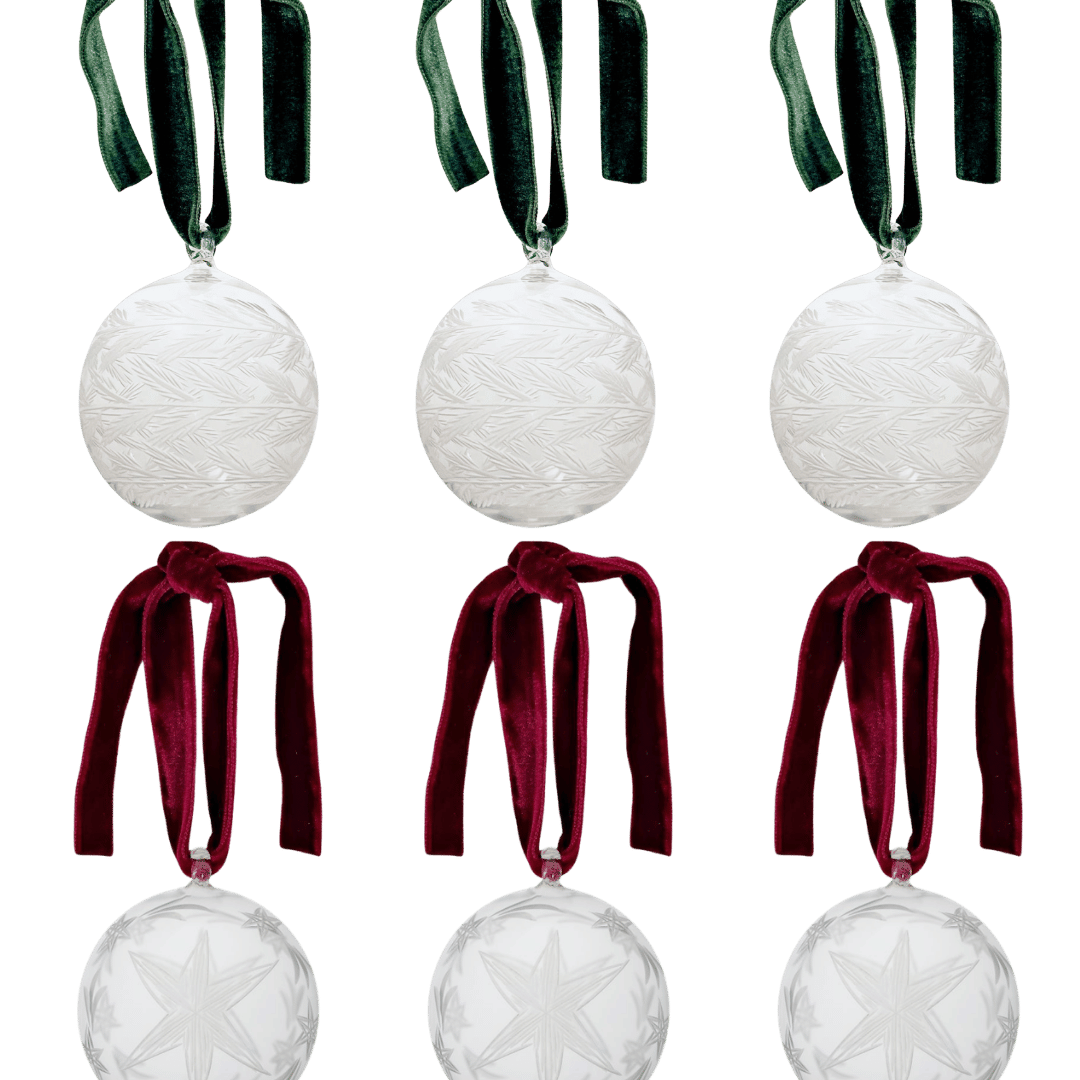 Box of Six Etched Christmas Baubles - Mix