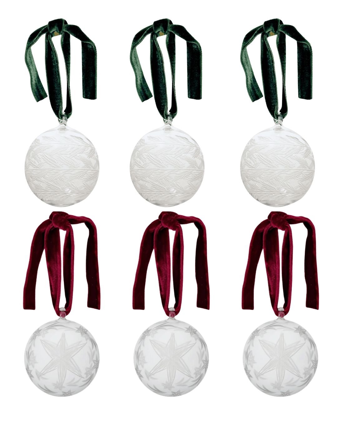Box of Six Etched Christmas Baubles - Mix