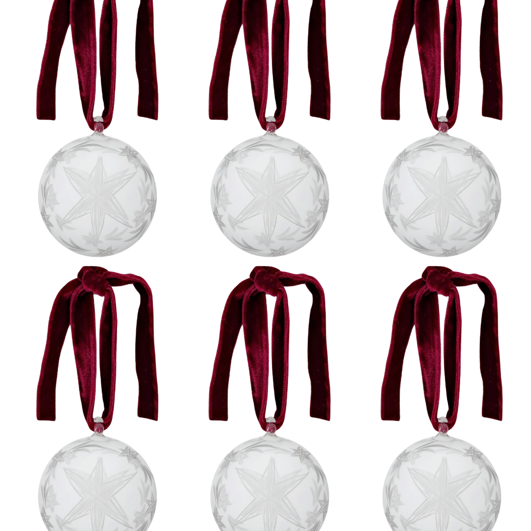 Box of Six Etched Star Christmas Baubles