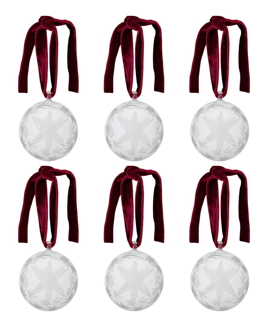 Box of Six Etched Star Christmas Baubles