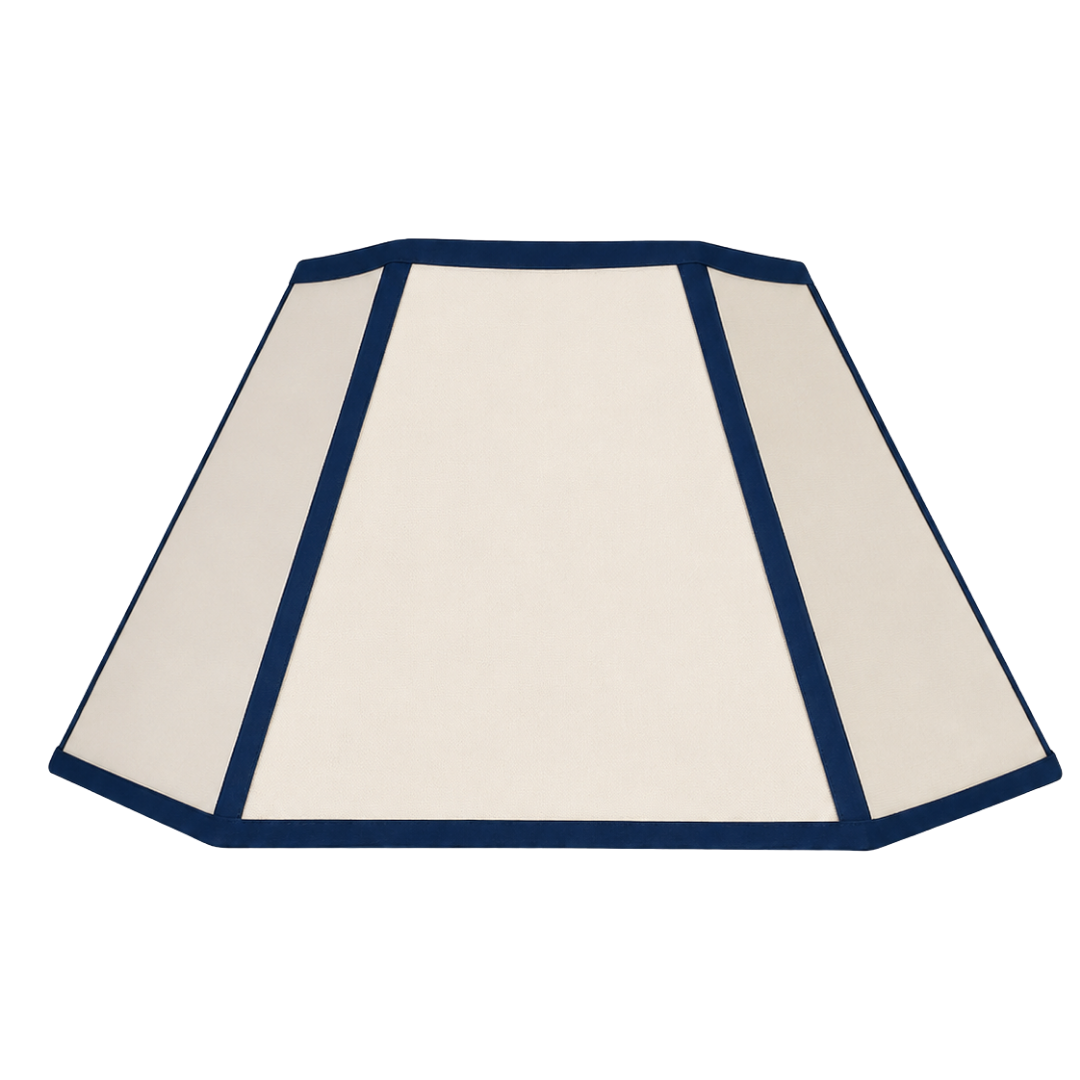 Hexagon Linen Lampshade, Navy Trim - Large