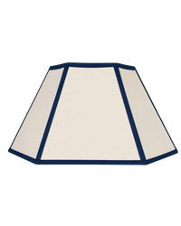 Hexagon Linen Lampshade, Navy Trim - Large