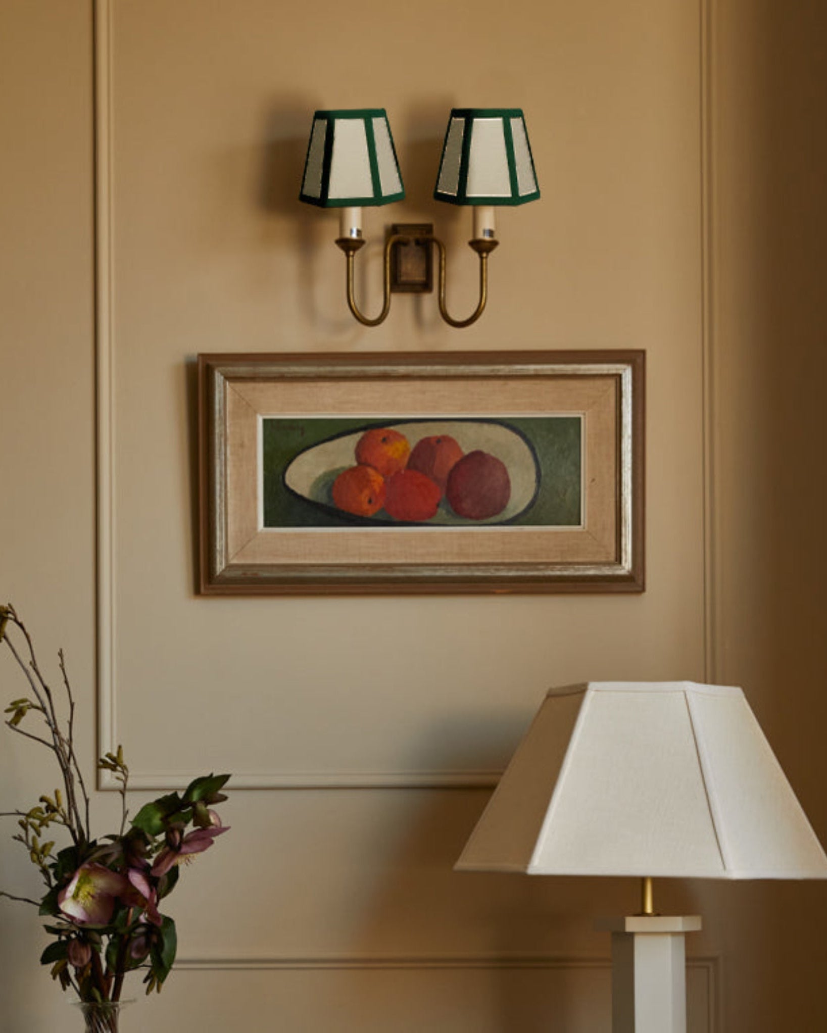 Hexagon Linen Lampshade, Green Trim - Candle Shade