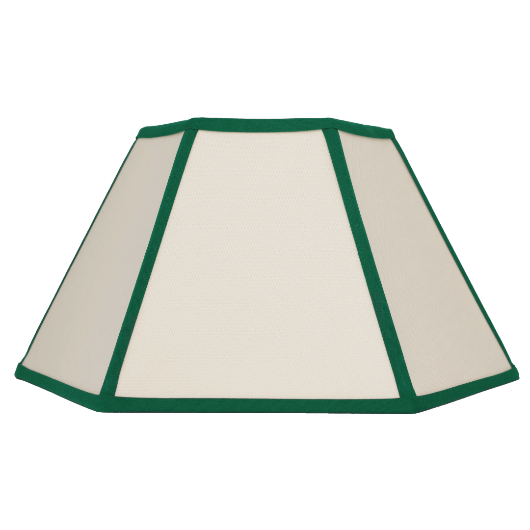 Hexagon Linen Lampshade Green Trim Large