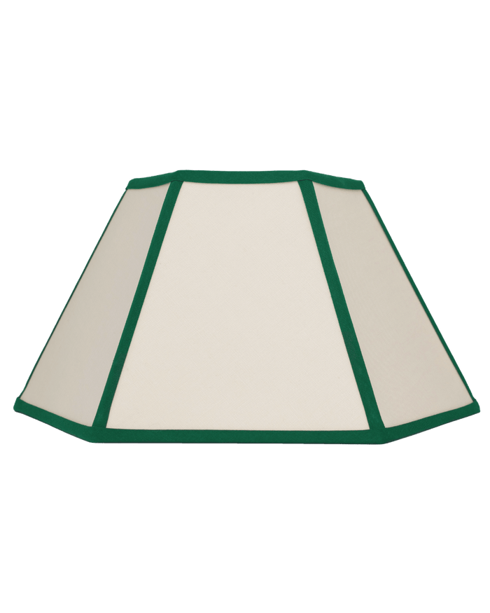Hexagon Linen Lampshade Green Trim Large