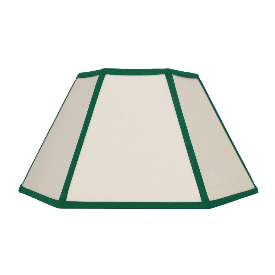 Hexagon Linen Lampshade Green Trim Medium 