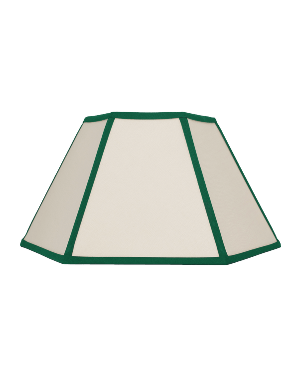 Hexagon Linen Lampshade Green Trim Medium 