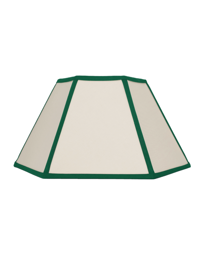 Hexagon Linen Lampshade Green Trim Medium 