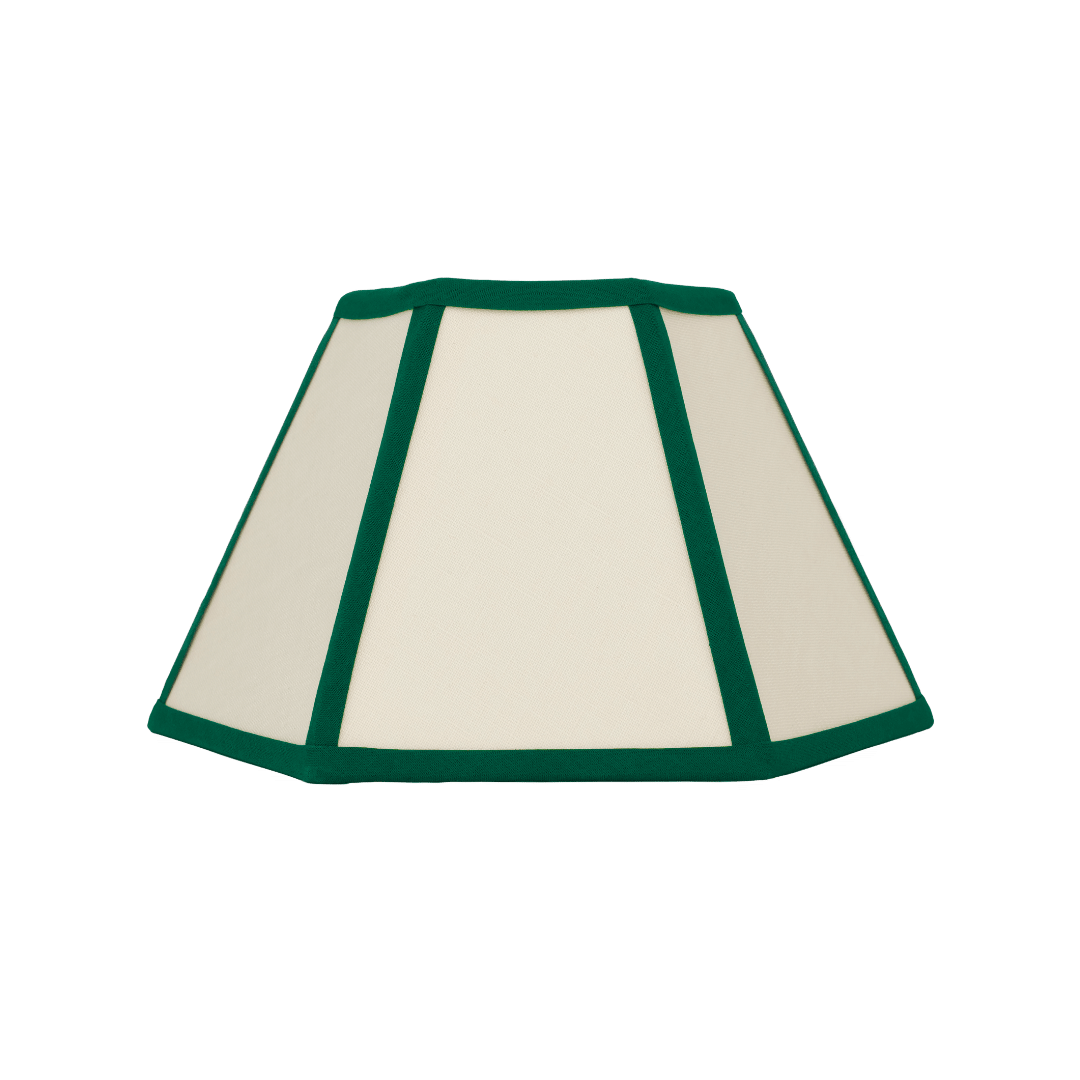 Hexagon Linen Lampshade Green Trim Small 