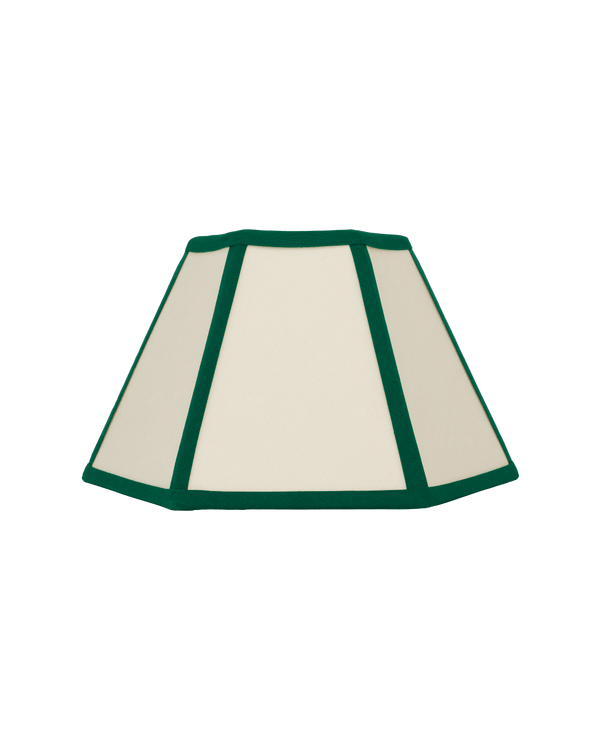 Hexagon Linen Lampshade Green Trim Small 