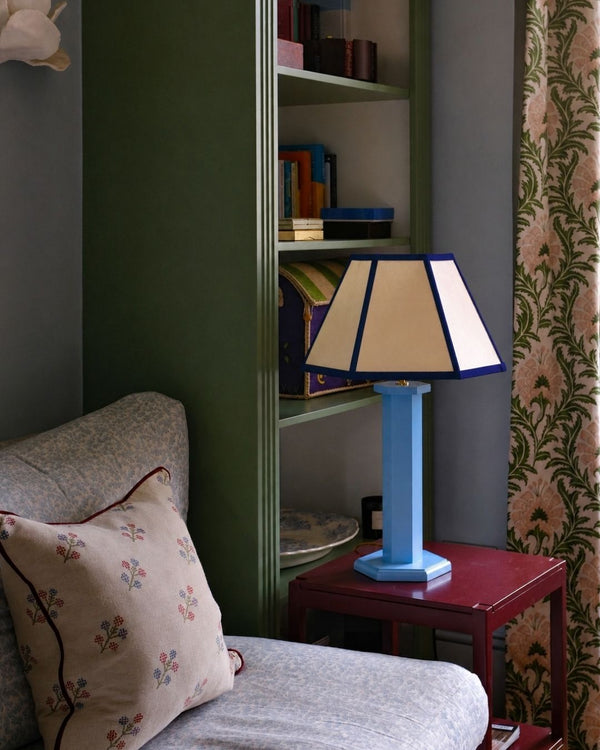 Hexagon Lampshade, Navy Trim - Medium