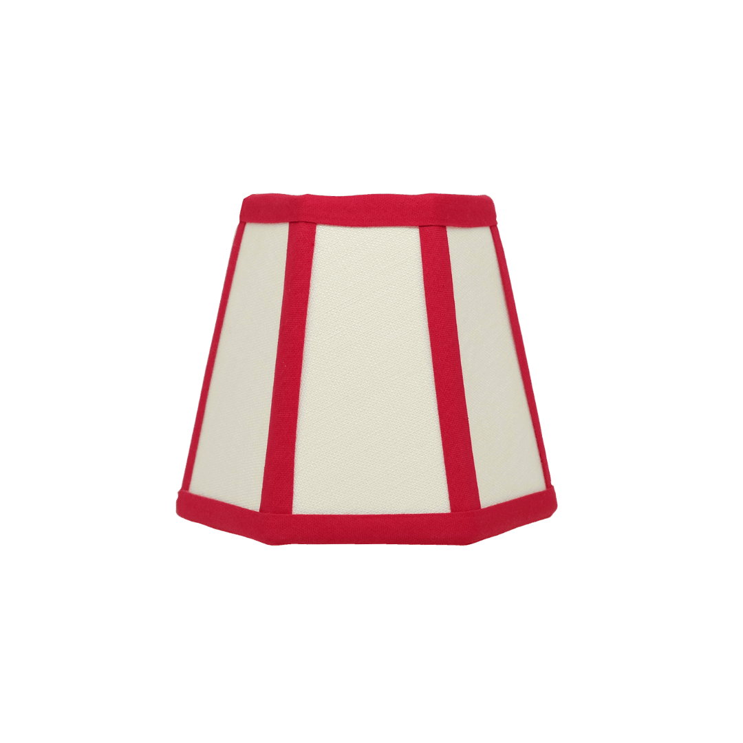 Hexagon Linen Lampshade Red Trim Candle Clip Shade 