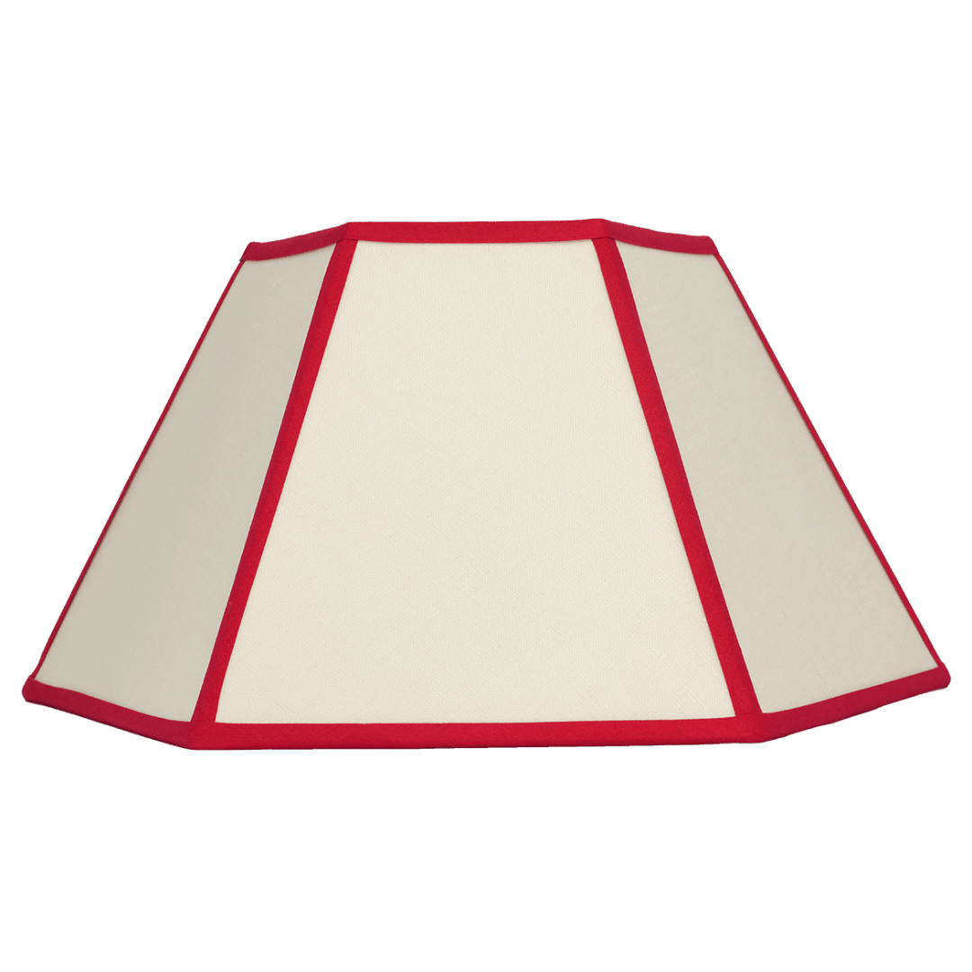 Hexagon Linen Lampshade Red Trim Large