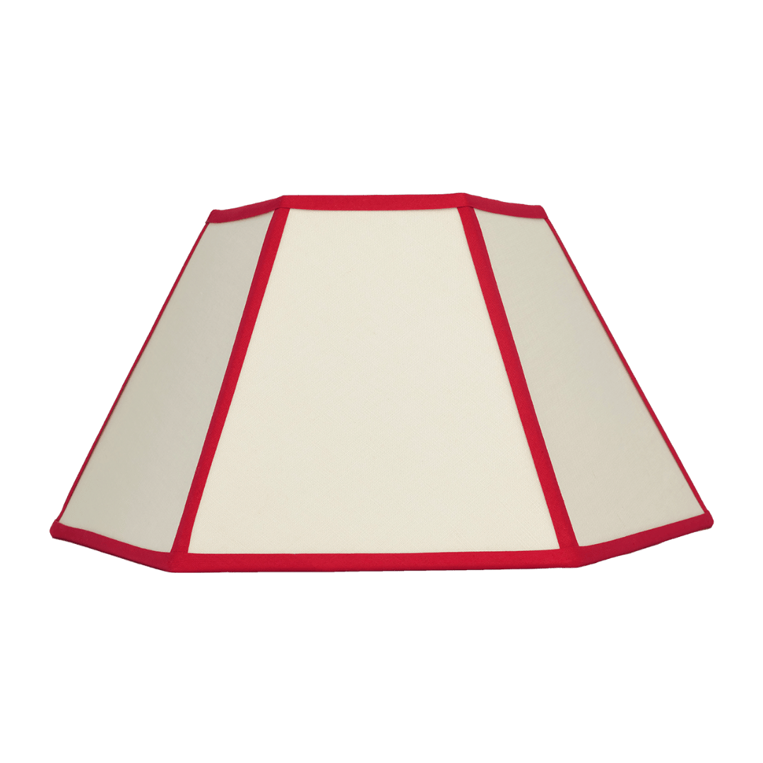 Hexagon Linen Lampshade Red Trim Medium