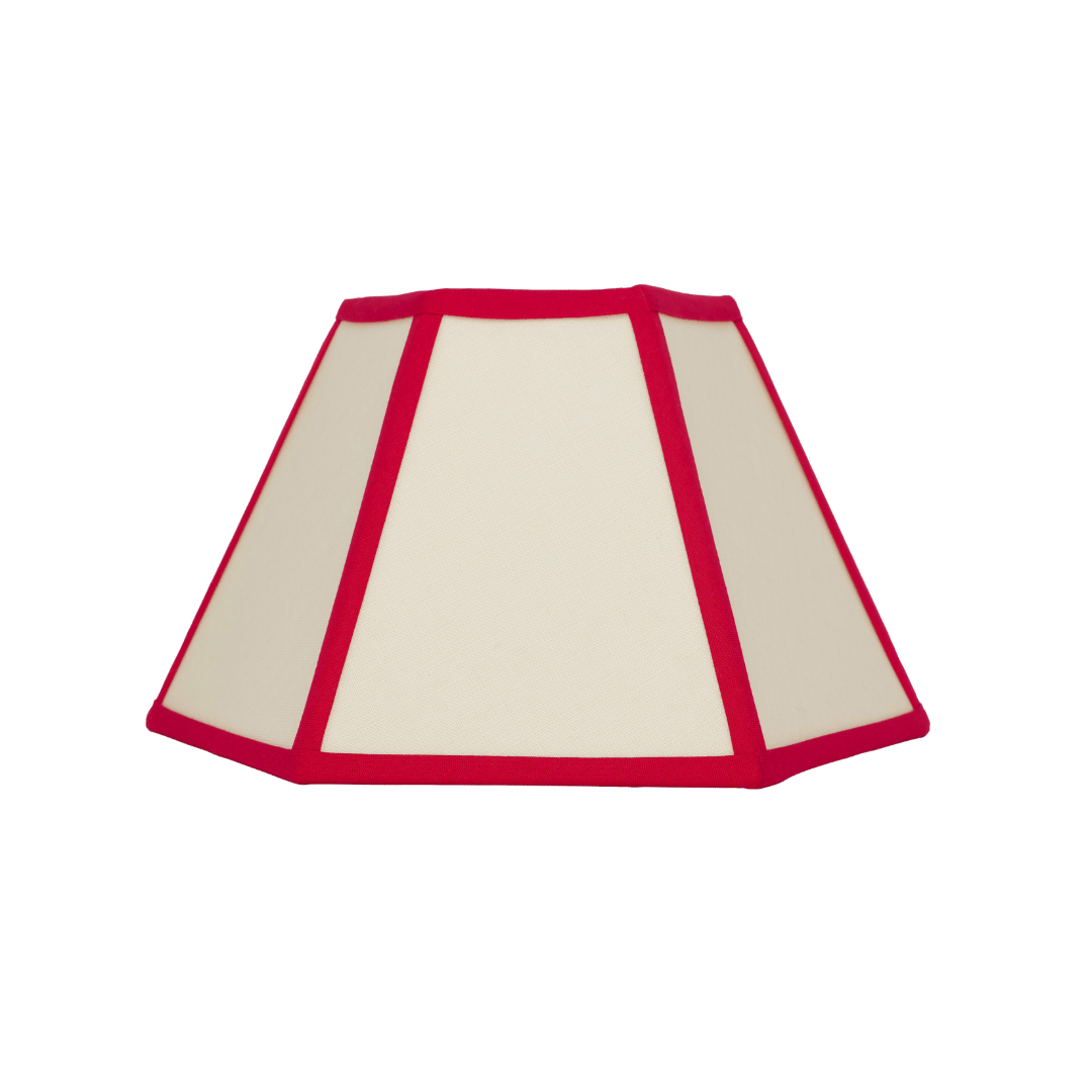 Hexagon Linen Lampshade Red Trim Small