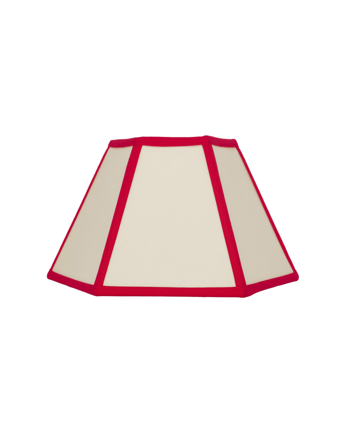 Hexagon Linen Lampshade Red Trim Small