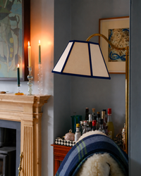 Hexagon Linen Lampshade, Navy Trim - Large