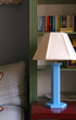 Hexagon Table Lamp Beaufort Blue Issy Granger Cream Trim Linen Medium Lampshade 