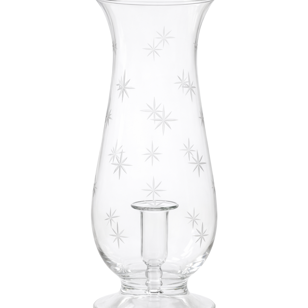 Star Etched Glass Hurricane Lantern Issy Granger for Wax Dinner Candles 