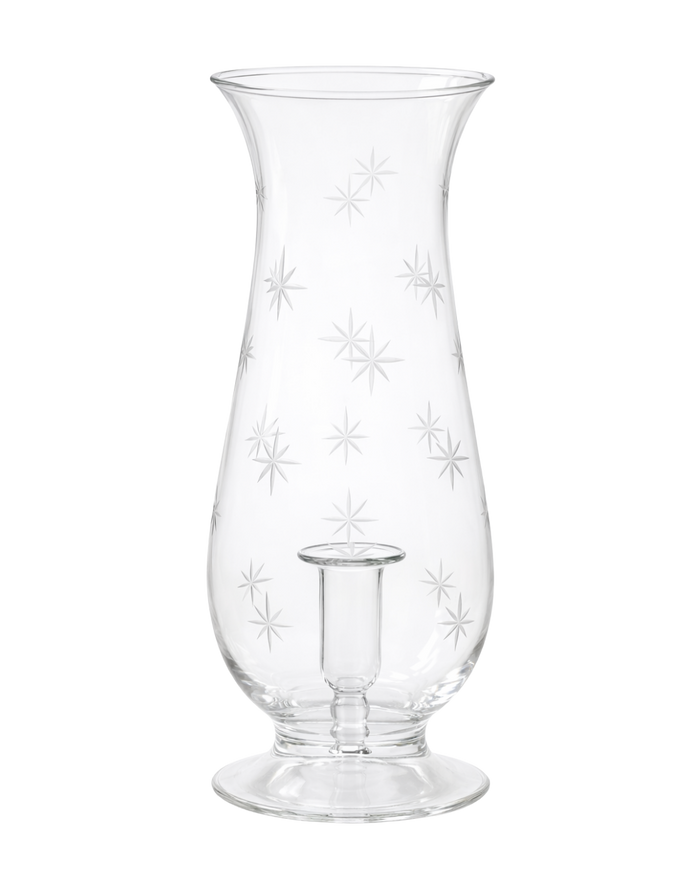 Star Etched Glass Hurricane Lantern Issy Granger for Wax Dinner Candles 