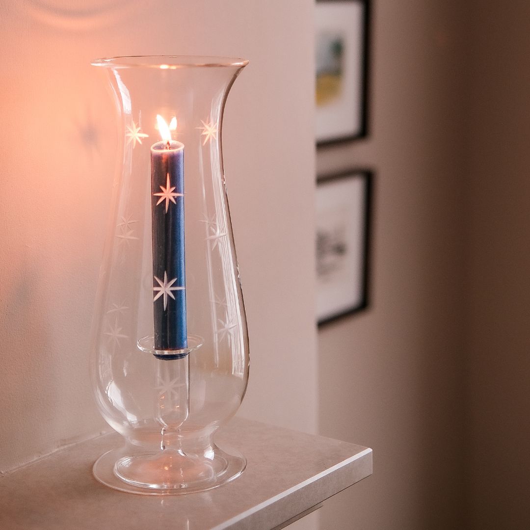 Glass Hurricane Storm Lantern Etched Stars