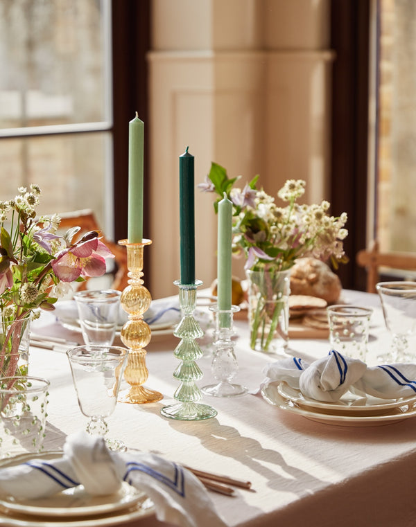 Issy Granger Glass Candlesticks Candle Holders Table Linen