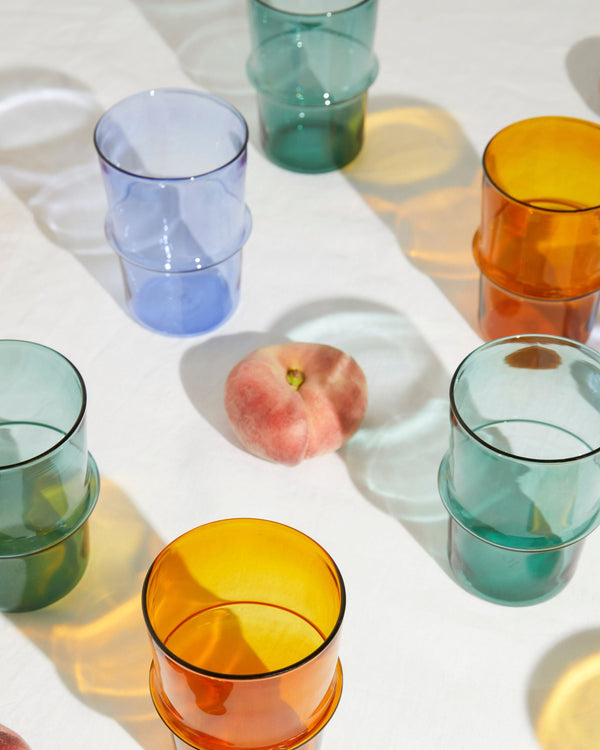 Issy Granger Coloured Glass Ridge Stackable Water Tumblers 