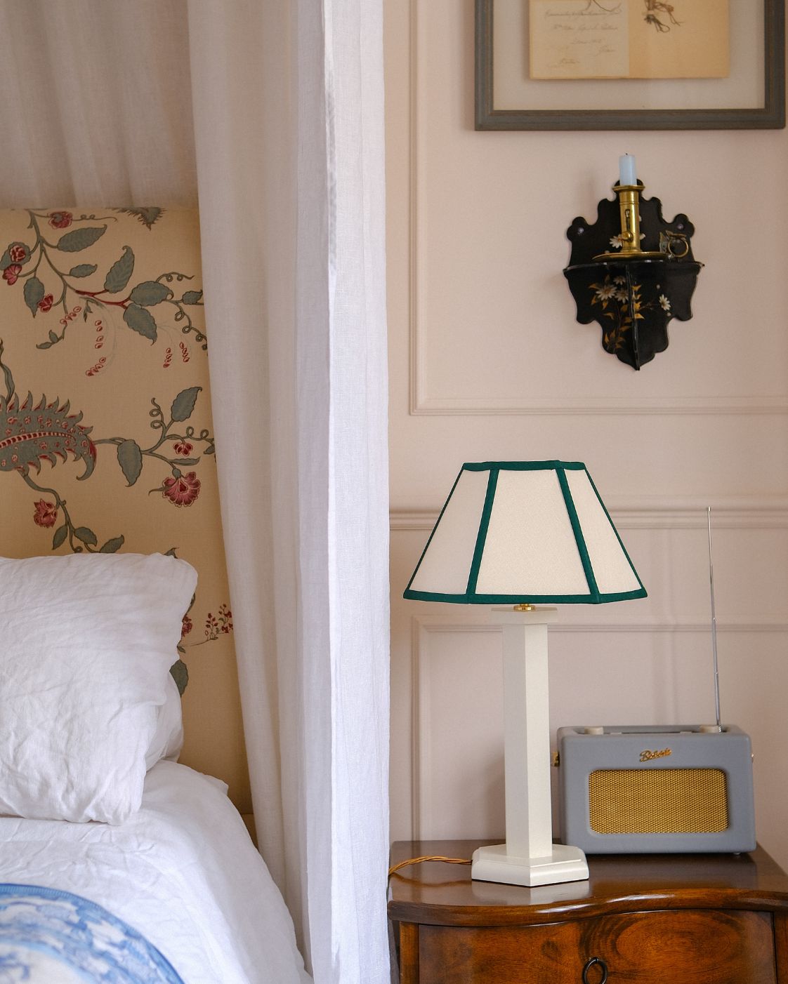 Issy Granger Oyster White Hexagon Bedside Lamp and Hexagon Small Lampshades