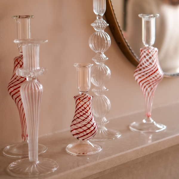 Red Christmas Glass Candlestick - Small