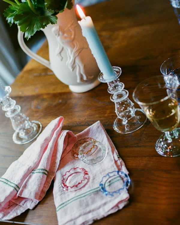 Pink Double Piped Linen Napkins - Set of Four Glas Napkin Rings Set of Four 