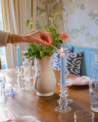 Luxor Clear Glass Candle Holder and Candlestick Issy Granger Pale Blue Wax Candle 