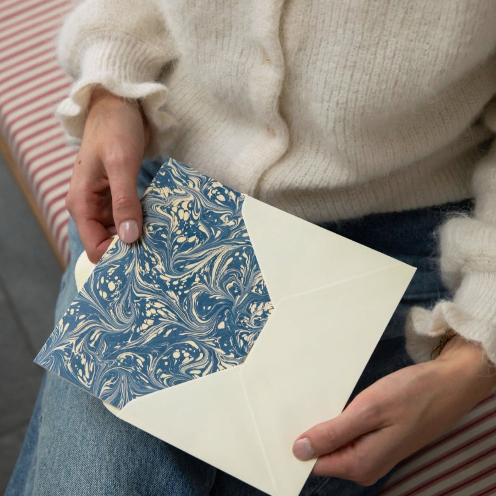 Marbled Greetings Card - Carragheen Blue
